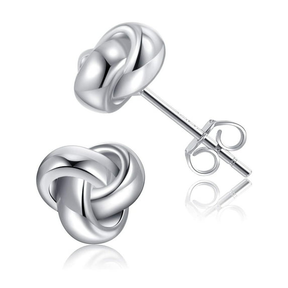 Chic & Artsy Love Knot Earrings Gold Plated 925 Sterling Silver Tri-tone White,Yellow,Rose Love Knot Stud Earrings