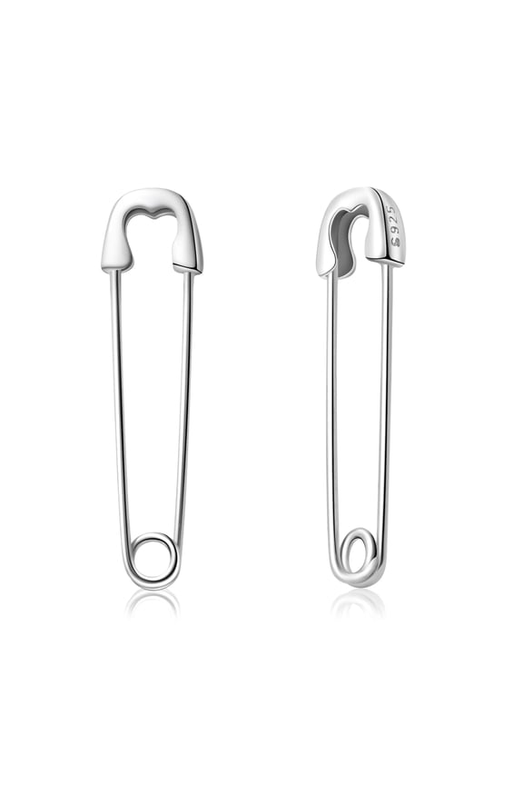 Punk 925 Sterling Silver Safety Pin Earrings Trendy Paper Clip Earrings for Women Goth Paperclip Hoop Earring