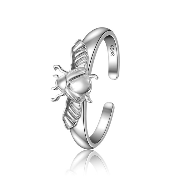 CHIC & ARTSY Scarab Ring 925 Sterling Silver Scarab Beetle Rings Simple Scarab Finger Ring Cute Scarab Rings for Women Adjustable Animal Open Ring Jewelry