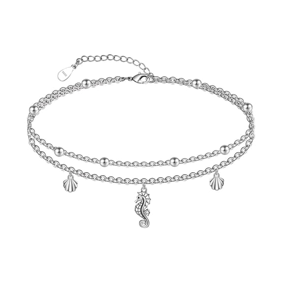 Chic & Artsy Seahorse Anklet, 925 Sterling Silver, 10.7-Inch Cable Chain