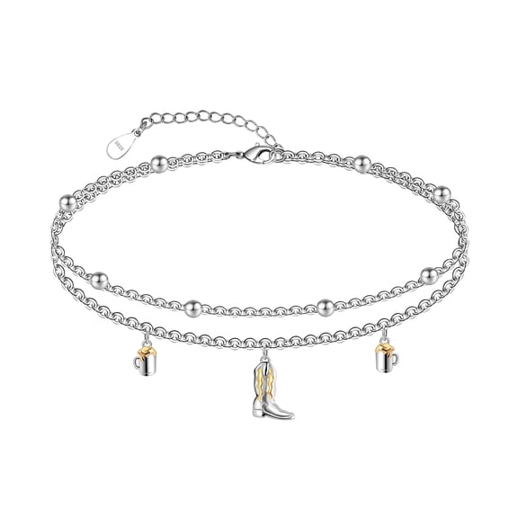 CHIC & ARTSY Western Cowboy Boot Anklet 925 Sterling Silver Ankle Bracelets Adjustable Lightweight Cowboy Series Foot Chain for Women