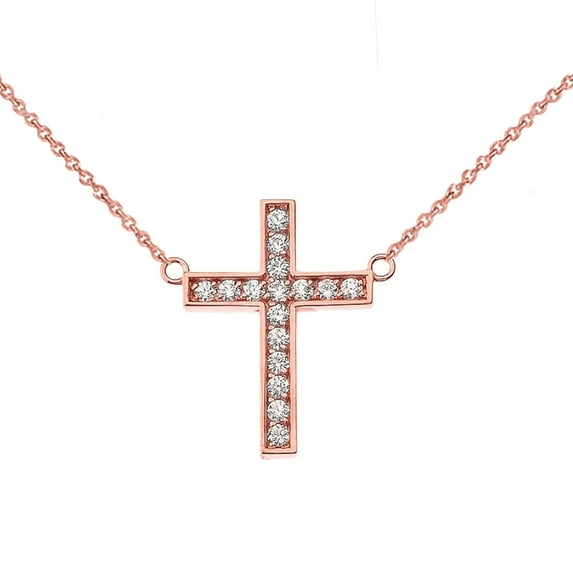 CHIC CZ CROSS NECKLACE IN 14K ROSE GOLD : Pendant with 22" chain