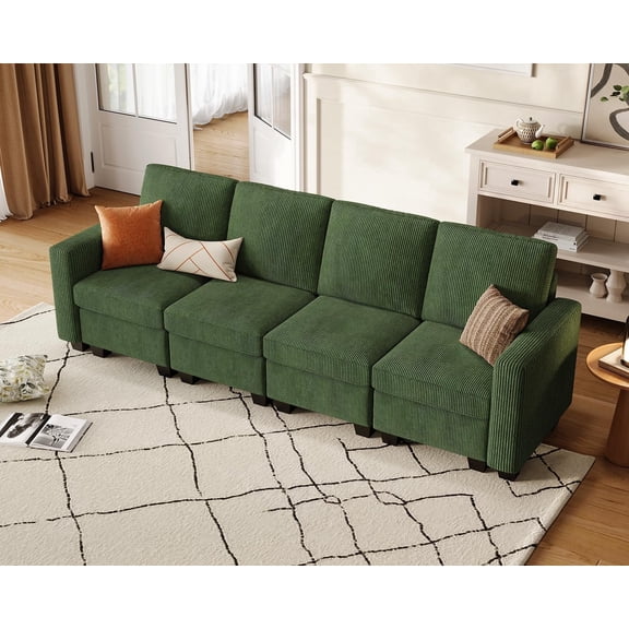 CHIC HOUSE 100.6" 4 Seater Sofa with 22" Deep Seat for Living Room, Comfy Corduroy Couch for Apartment, Office, Green