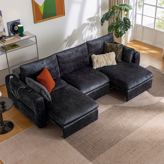 CHIC HOUSE 104" Electric Extendable Sofa Bed with Triple Motor, Convertible Smart Power Reclining Sleeper Sofa Deep Seat 3-Seat Couch with Solid Wood Frame in Velvet, Black