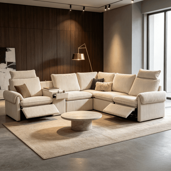 CHIC HOUSE 117" L-Shaped Modular Sectional Sofa with 2 Power Recliners & Console, 5-Seat Corner Reclining Sofa, Extra-Wide Corduroy Couch for Living Room, Beige