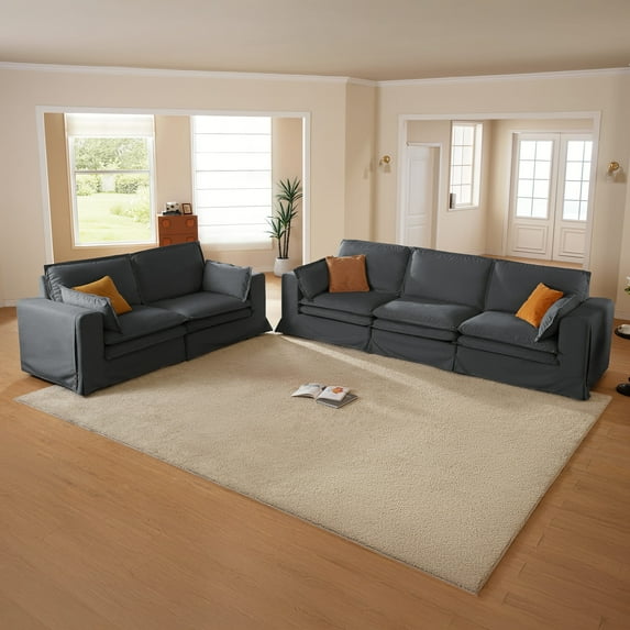 CHIC HOUSE 2-Piece Oversized Sofa Set for Living Room, 3-Seater Sofa & Loveseat Combo, Comfy Cloud Couch with Dual Cushions, Removable Washable Slipcover, Waterproof & Pet-Scratch-Resistant, Gray