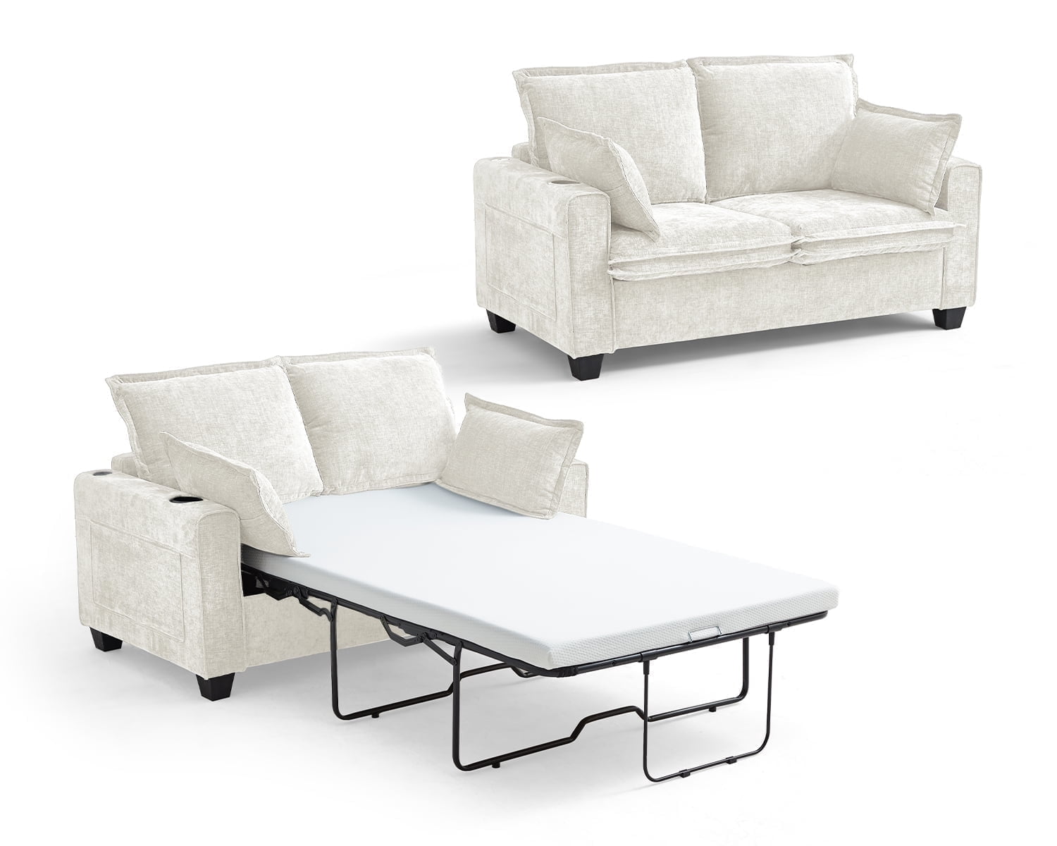 CHIC HOUSE 2-in-1 Pull-Out Sofa Bed, Convertible Chenille Couch with ...