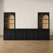 CHIC HOUSE 4 Piece Modular Media Cabinet TV Stand for TVs up to 65", Modern Fluted Entetainment Center with Bookshelves for Living Room, Black