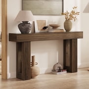 CHIC HOUSE 63" Fluted Entryway Console Table, Farmhouse Long Narrow Wooden Sofa Table Behind the Couch for Living Room, Hallway, Entrance, Foyer, Rustic Brown