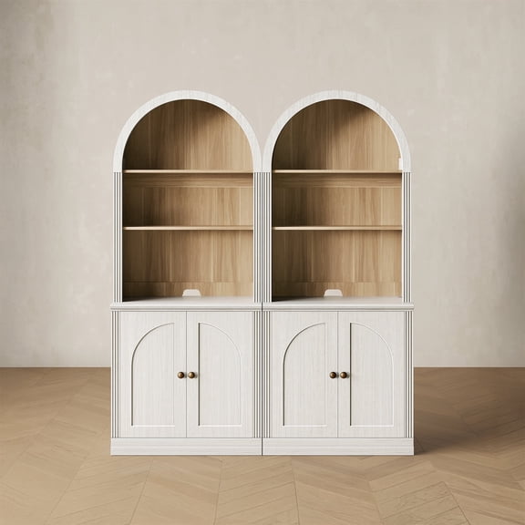 CHIC HOUSE 76.5" Arched Storage Cabinets Set of 2 with Hutch, Kitchen Pantry Cabinets with Doors & Shelves, Arch Bookcase for Home Office, Living Room, White