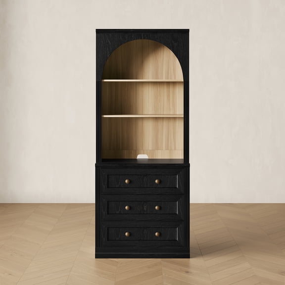 CHIC HOUSE 77" Tall Storage Cabinet with Hutch, Kitchen Pantry Cabinet with Drawers & Shelves, Bookcase Storage Cabinet, Buffet Sideboard Coffee Bar Cabinet for Living Room, Black