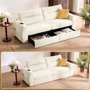 CHIC HOUSE 89" Oversized Loveseat Sofa with 2 Storage Drawer, USB Charging, Corduroy Deep Seat Large 2-Seater Couch with 35" Extra-Wide Seats for Small Spaces, Apartment, Bedroom, Beige