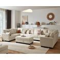 thumbnail image 1 of CHIC HOUSE 154.5" Sectional Sofa with Storage Ottoman Chaise, Corduroy U Shaped Sofa Convertible Sectional Couches for Living Room, 12 Seater Corner Modular Sofa with Deep Seat Throw Pillows, Beige, 1 of 10