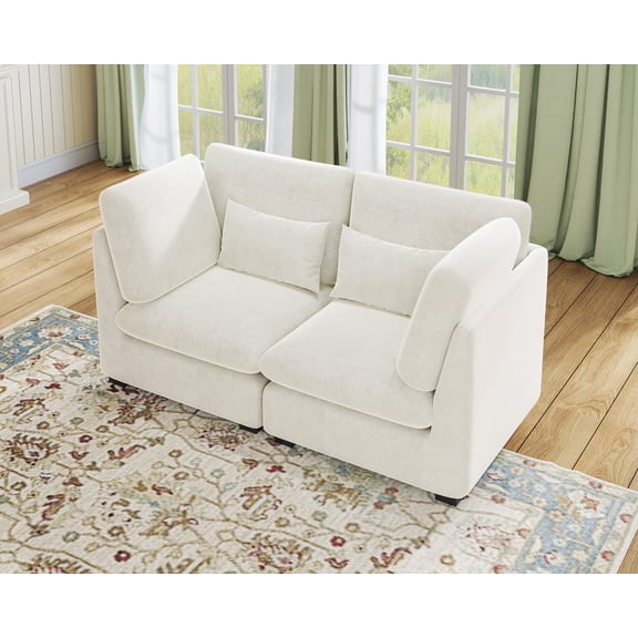 CHIC HOUSE Cloud Modular Sectional Sofa, Oversized Deep Seat Chenille Couch with Ottoman,Loveseat for Living Room, Apartment, Villa,FSC-Certified, Green