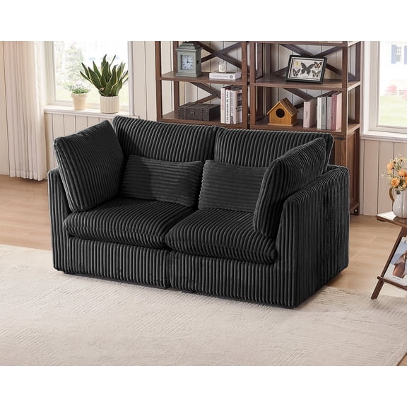 CHIC HOUSE Cloud Modular Sectional Sofa, Oversized Deep Seat Corduroy Couch with Ottoman,Loveseat for Living Room, Apartment, Villa,FSC-Certified, Black