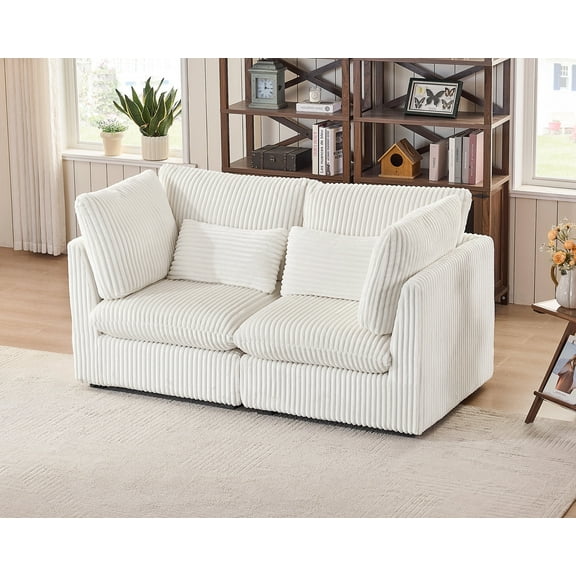 CHIC HOUSE Cloud Modular Sectional Sofa, Oversized Deep Seat Corduroy Couch with Ottoman,Loveseat for Living Room, Apartment, Villa,FSC-Certified, White