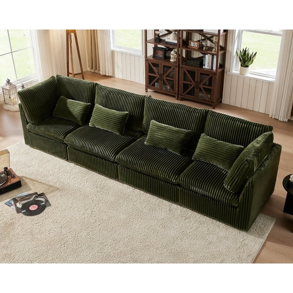 CHIC HOUSE Oversized Modular Sofa,Extra Deep Cloud Corduroy Sectional Couch with Ottoman Chaise,FSC Certified Fluffy Chenille Corner V Shape Sofa for Living Room,Villa