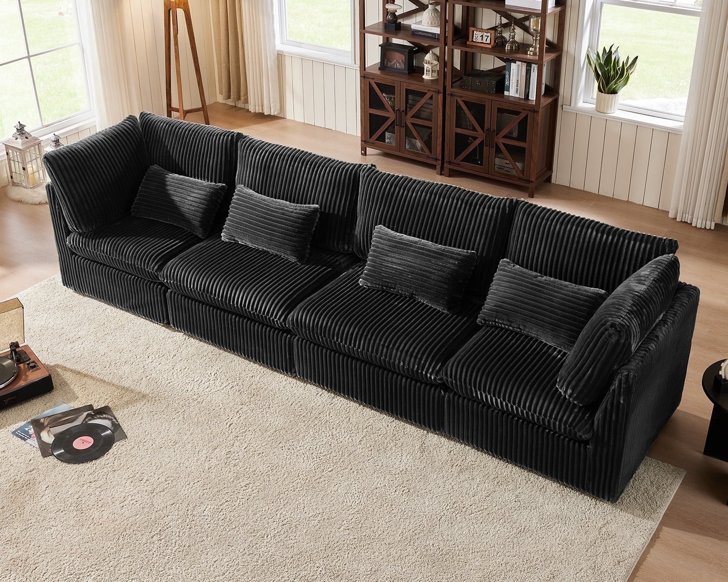 CHIC HOUSE Oversized Modular Sofa,Extra Deep Cloud Corduroy Sectional Couch with Ottoman Chaise,FSC Certified Fluffy Chenille Loveseat L Sofa for Living Room,Villa