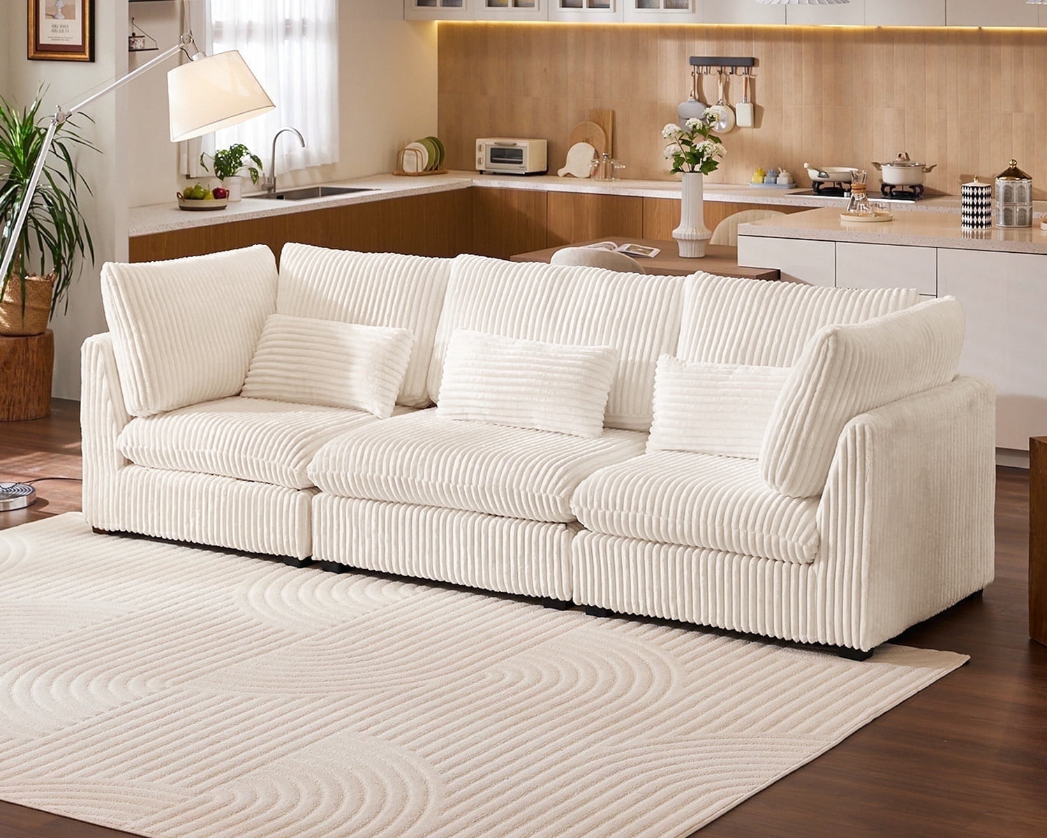 CHIC HOUSE Oversized Modular Sofa,Extra Deep Cloud Corduroy Sectional Couch with Ottoman Chaise,FSC Certified Fluffy Chenille 6 Seater Sofa Bed for Living Room,Villa