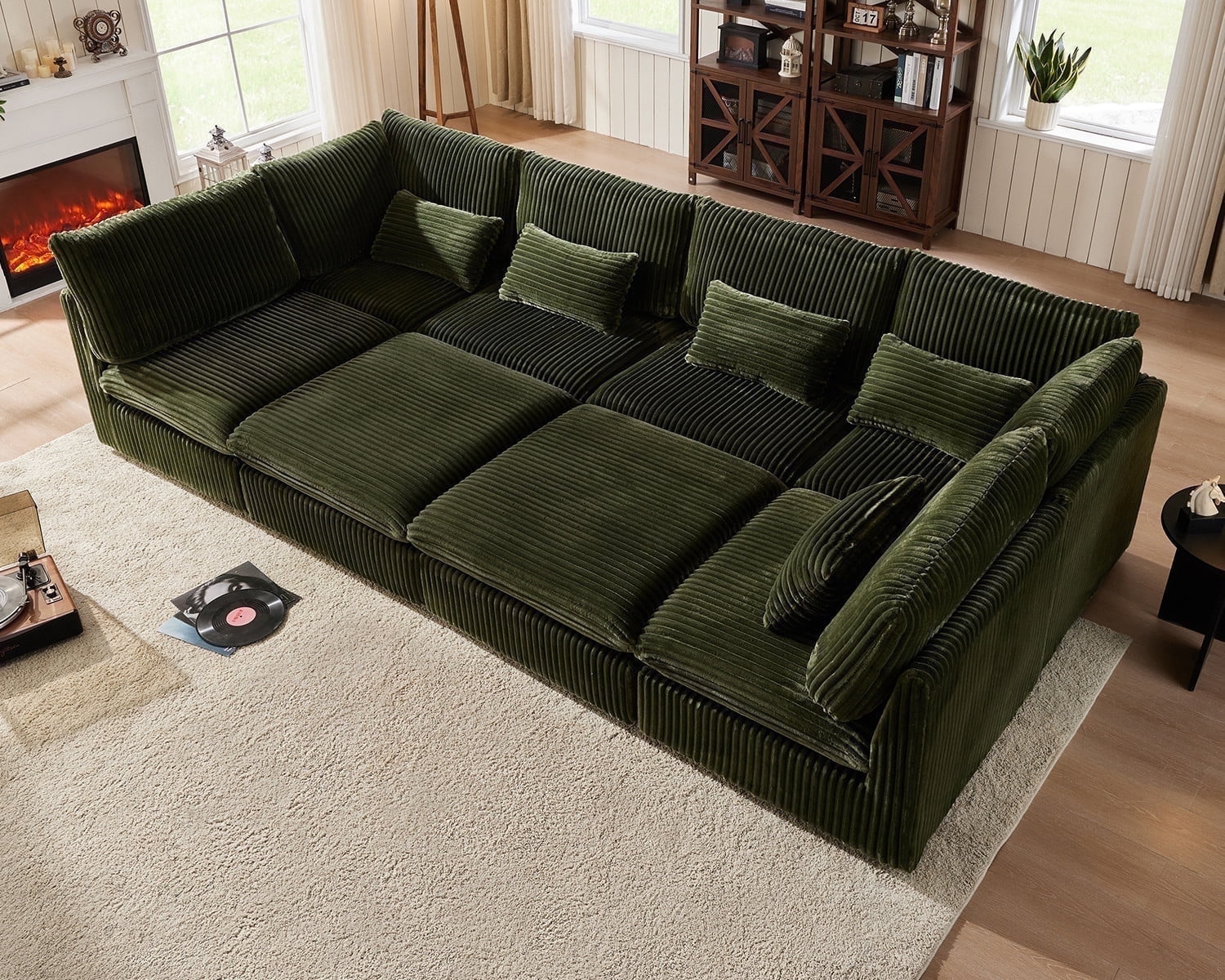 CHIC HOUSE Oversized Modular Sofa,Extra Deep Cloud Corduroy Sectional Couch with Ottoman Chaise,FSC Certified Fluffy Chenille 6 Seat U-Shaped Sofa for Living Room,Villa