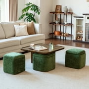CHIC HOUSE Coffee Table Set with Stools for Living Room, Walnut & Green