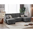 thumbnail image 1 of CHIC HOUSE 101" Sectional Sofa with Storage Ottoman Chaise, Corduroy L/U Shaped Sofa Convertible Sectional Couches for Living Room, 6 Seater Corner Modular Sofa with Deep Seat Throw Pillows, Gray, 1 of 10