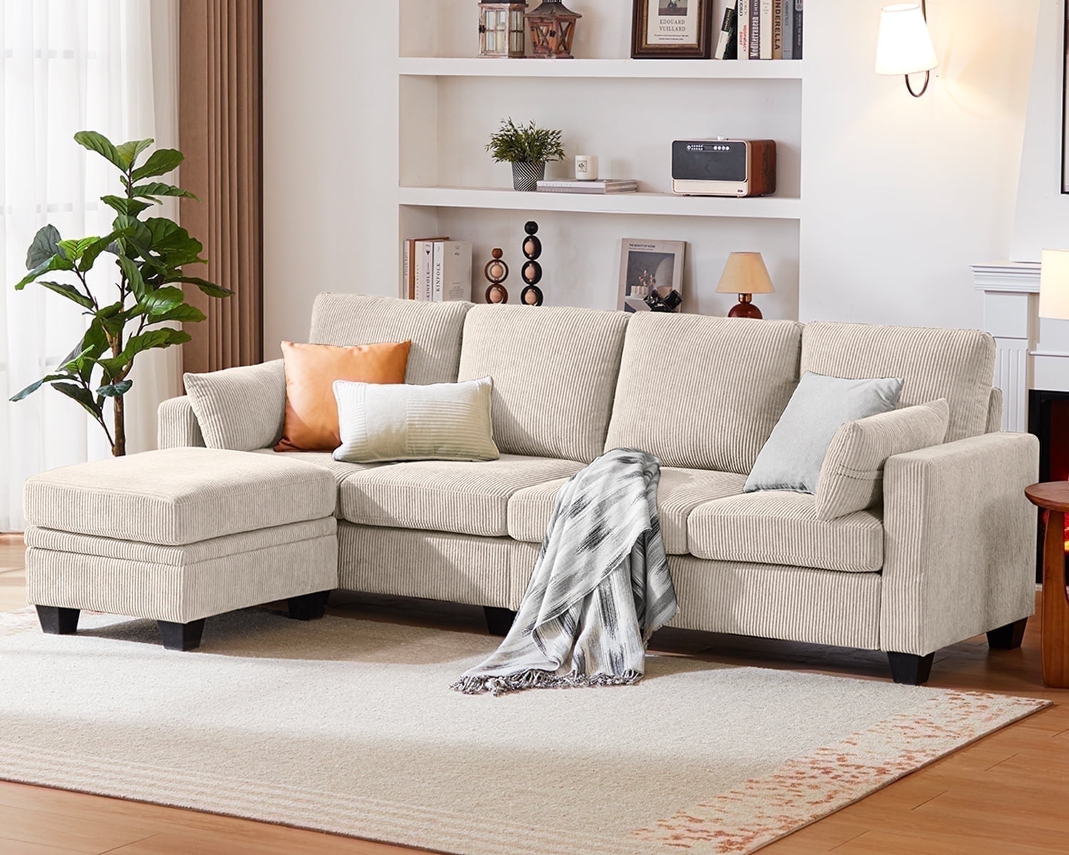 CHIC HOUSE Corduroy Modular Sectional Sofa with Storage Ottoman,4 ...