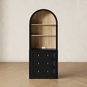 CHIC HOUSE 77" Arched Storage Cabinet with Hutch, Kitchen Pantry Cabinet with Drawers & Shelves, Bookcase Storage Cabinet, Buffet Sideboard Coffee Bar Cabinet for Living Room, Black