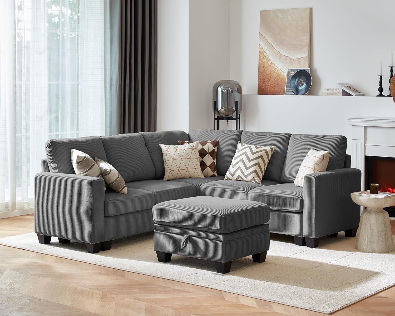 163'' U Shaped Sectional Sofa Couch, Corduroy Fabric Modern