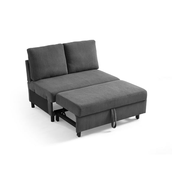 CHIC HOUSE Middle Module for Modular Sectional Sofa Corduroy Double Seater with Pull Out Bed,Gray