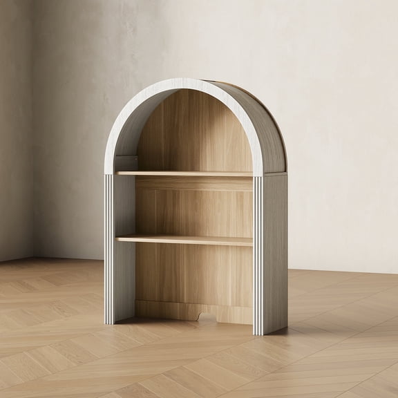CHIC HOUSE Modular Arched Bookcase Hutch with Adjustable Shelves, 45" Tall Wood Bookcase Top Storage Shelf with Cable Management, White