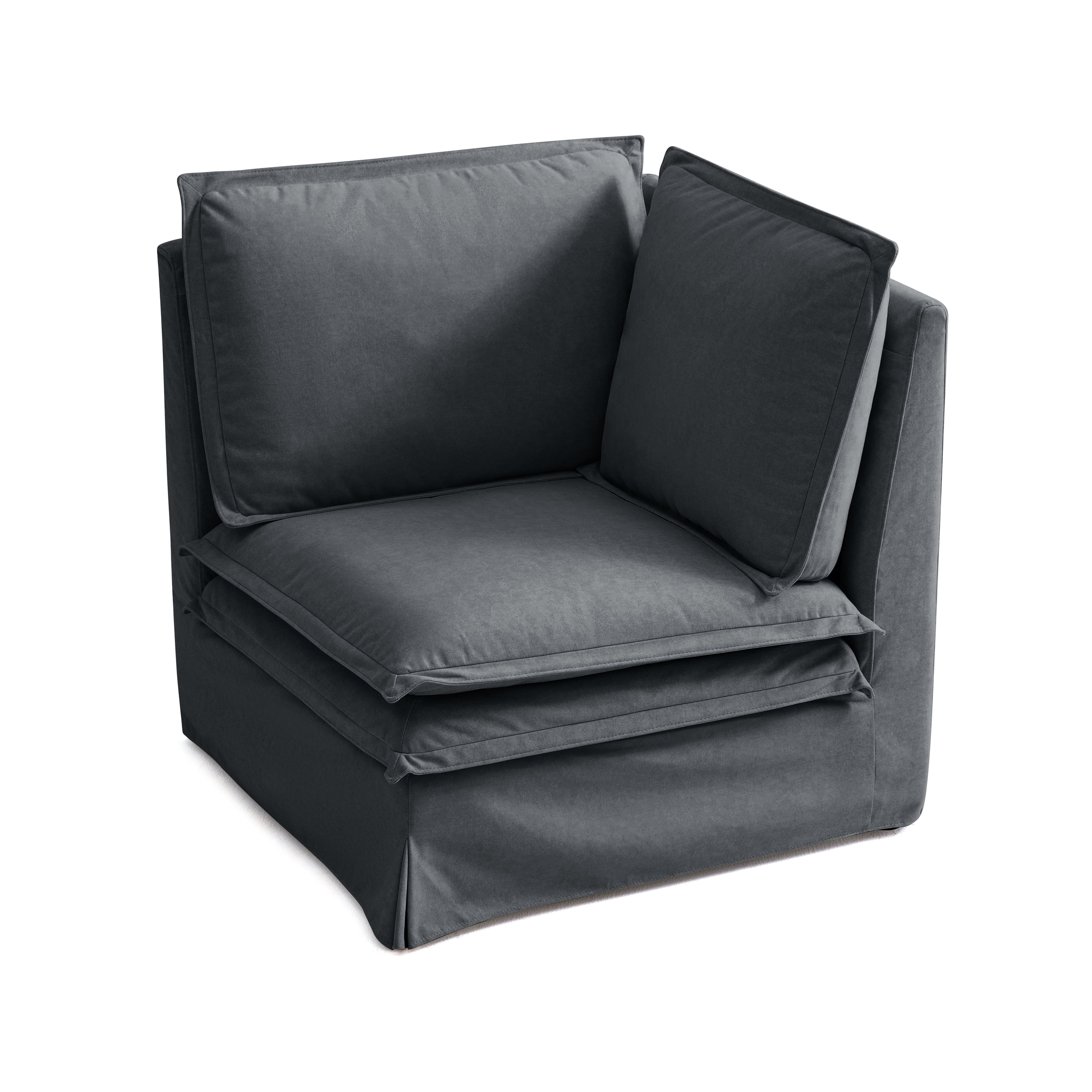 CHIC HOUSE Modular Deep-Seat Corner Seat for Sectional Sofa, Removable Washable Slipcover, Waterproof & Pet-Scratch-Resistant, Comfy Cloud Couch with Dual-Layer Cushion for Living Room, Gray