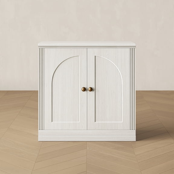 CHIC HOUSE Storage Cabinet with Doors & Shelves, Modular Fluted Accent Arched Cabinet, Small Sideboard Buffet Coffee Bar Kitchen Pantry Cabinet, Media Console Credenza for Living Room, Bedroom, White