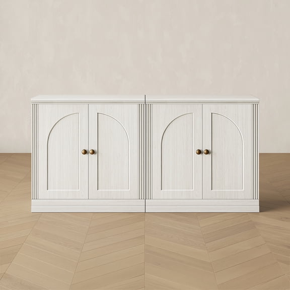 CHIC HOUSE 63" Storage Cabinet Set of 2 with Doors & Shelves, Modular Fluted Accent Arched Sideboard Buffet Cabinet, Coffee Bar Kitchen Pantry, Media Console Cabinet for Living Room, Bedroom, White