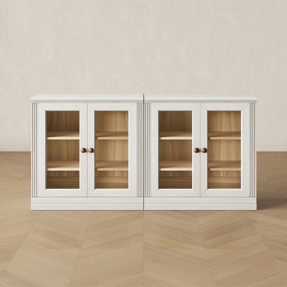 CHIC HOUSE 63" Storage Cabinet Set of 2 with Acrylic Doors & Shelves, Modular Fluted Sideboard Buffet Cabinet, Coffee Bar Kitchen Pantry, Modern Media Console Cabinet for Living Room, Bedroom, White