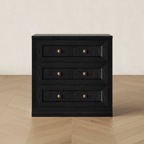 CHIC HOUSE Black 3 Drawer Dresser for Bedroom, Modular Fluted Wood Chest of Drawers, 32" Wide Modern Storage Cabinet for Closet