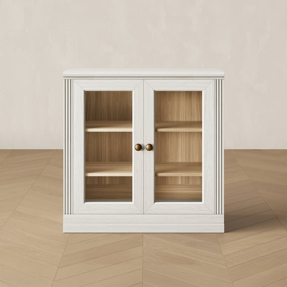 CHIC HOUSE Storage Cabinet with Acrylic Doors & Shelves, Modular Fluted Sideboard Buffet Cabinets, Small Coffee Bar Kitchen Pantry, Modern Media Console Cabinet for Living Room, Bedroom, White