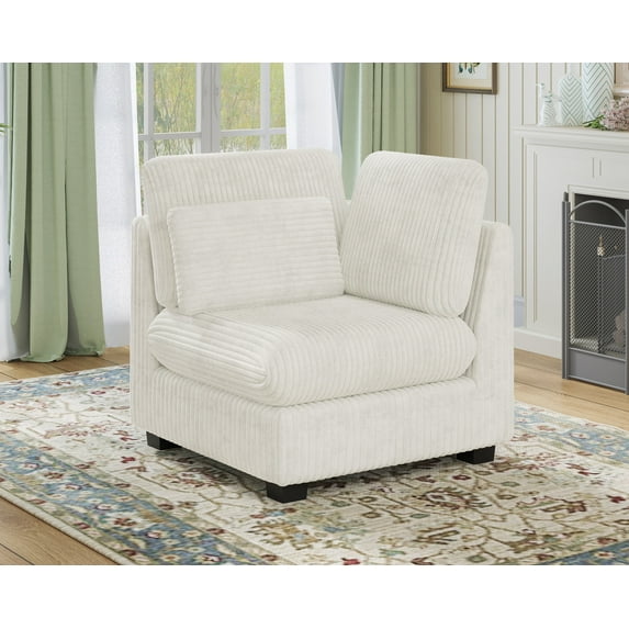 CHIC HOUSE Corner Seat for Modular Oversized Couch,Plush Corduroy Upholstered Chaise Module with Chenille Fabric,Convertible Sectional Sofa Unit in White