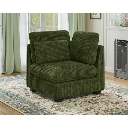 CHIC HOUSE Corner Seat for Modular Oversized Couch,Plush Corduroy Upholstered Chaise Module with Chenille Fabric,Convertible Sectional Sofa Unit in Green