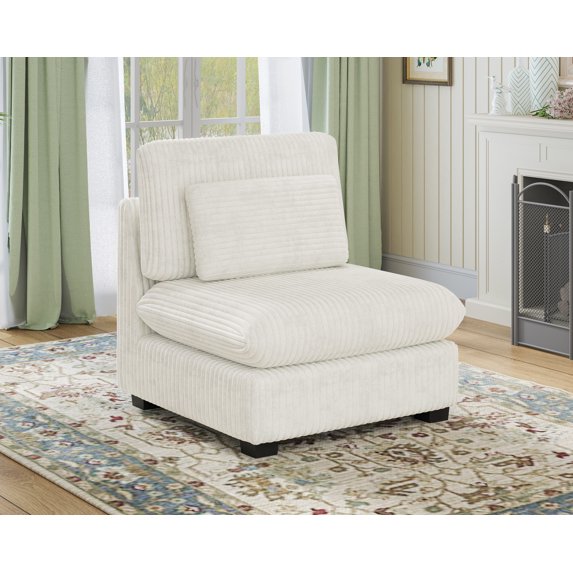 CHIC HOUSE Modular Sectional Couch Seat,Corduroy Upholstered Single Module,Chenille Chaise/Ottoman Unit for Living Room Sofa (Plush White)