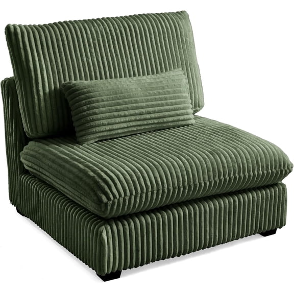 CHIC HOUSE Module for Modular Oversized Couch,Corduroy Customizable Chaise,Chenille Fabric Ottoman for Sectional Sofa,Upholstered Convertible Seater Corner (Single Seater,Plush Corduroy-Green)