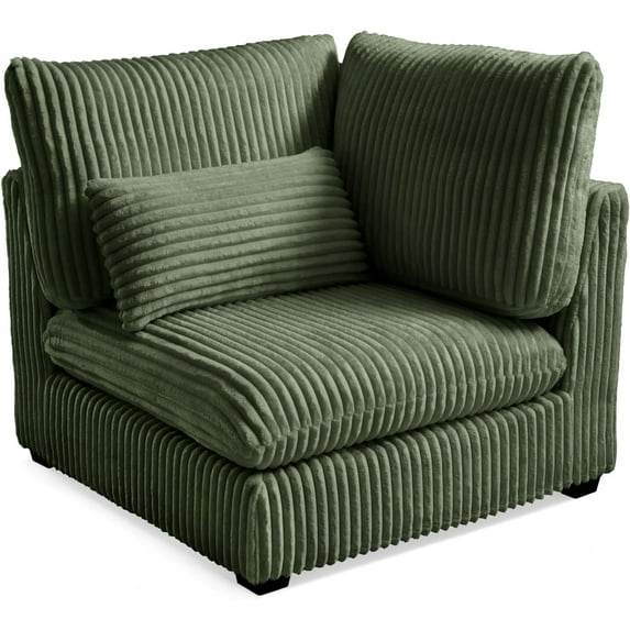 CHIC HOUSE Module for Modular Oversized Couch,Corduroy Customizable Chaise,Chenille Fabric Ottoman for Sectional Sofa,Upholstered Convertible Seater Corner (Corner,Plush Corduroy-Green)