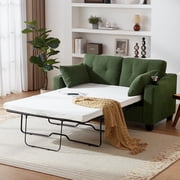 CHIC HOUSE Pull Out Sofa Bed Couch Full Size with Mattress USB, Convertible Sleeper Sofa Loveseat for Small Spaces RV, Corduroy Pull Out Couch Bed for Living Room with Cup Holders LED Lights, Green