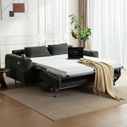 CHIC HOUSE Queen Sleeper Sofa Bed with Mattress, Pull Out Couch with USB Charging, Cup Holders & LED Light, Convertible Chenille Loveseat for Living Room RV Small Spaces, Gray