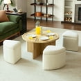 thumbnail image 1 of CHIC HOUSE Round Coffee Table for Living Room Table, Small Coffee Table with 4 Storage Stools Underneath, Mid-Century Wood Coffee Table Set with Teddy Velvet Storage Ottoman, Oak & White, 1 of 10