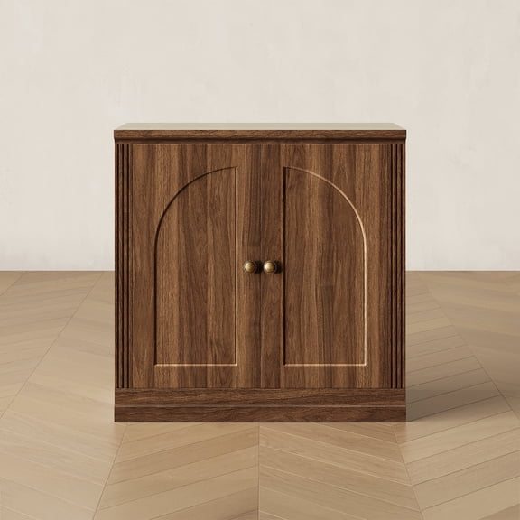 CHIC HOUSE Storage Cabinet with Doors & Shelves, Modular Fluted Accent Arched Cabinet, Sideboard Buffet Coffee Bar Kitchen Pantry Cabinet, Media Console Credenza for Living Room, Bedroom, Walnut