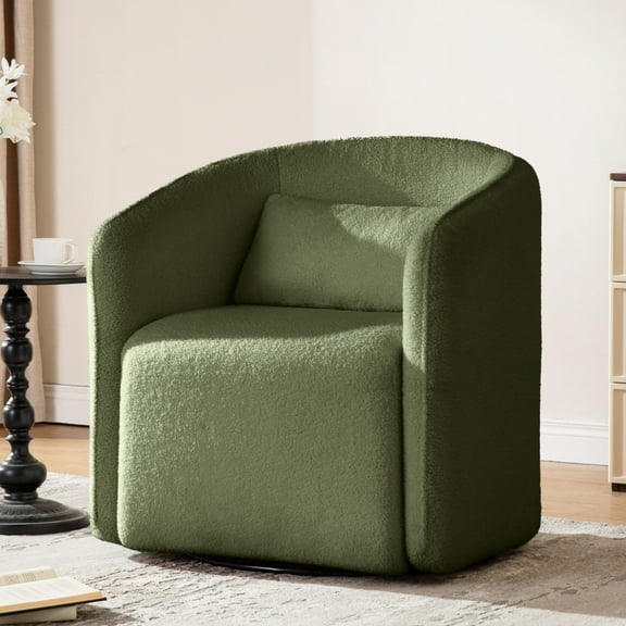 CHIC HOUSE Swivel Accent Chair for Living Room with Hidden Storage, Upholstered in Teddy Velvet, Small Barrel Chair for Bedroom with Plump Pillow, Comfy Round Armchair Reading Cushion Chair, Green