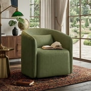 CHIC HOUSE Swivel Accent Chair with Hidden Storage, Teddy Velvet Upholstered Green Barrel Chair with Pillow, Comfy Round Reading Chair for Living Room Bedroom