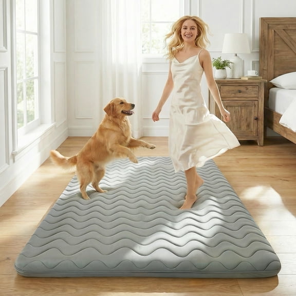 CHIC LINK Japanese Tatami Floor Mattress Futon, 3.5" Extra Firm Foldable, 5-Layer High-Density Foam for Guest Dorm Kids Camping, Grey, Twin