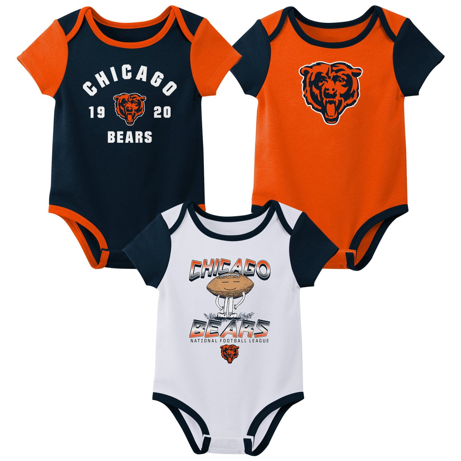 CHICAGO BEARS NFL Boys Infant 3 Pack Onesie Game Day Fan Apparel